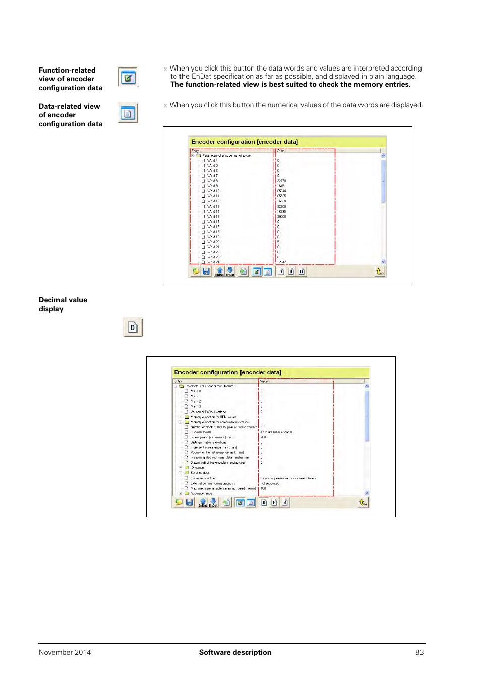 Data-related view of encoder configuration data, Decimal value display | HEIDENHAIN PWM 20 User Manual | Page 82 / 244