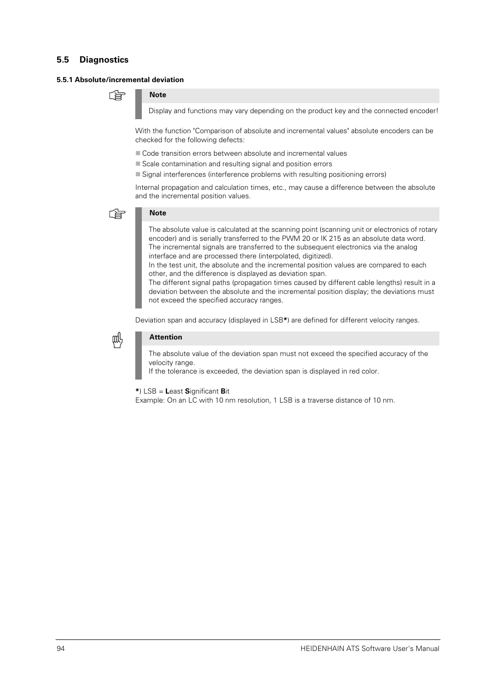 5 diagnostics, 1 absolute/incremental deviation | HEIDENHAIN PWM 20 User Manual | Page 93 / 244
