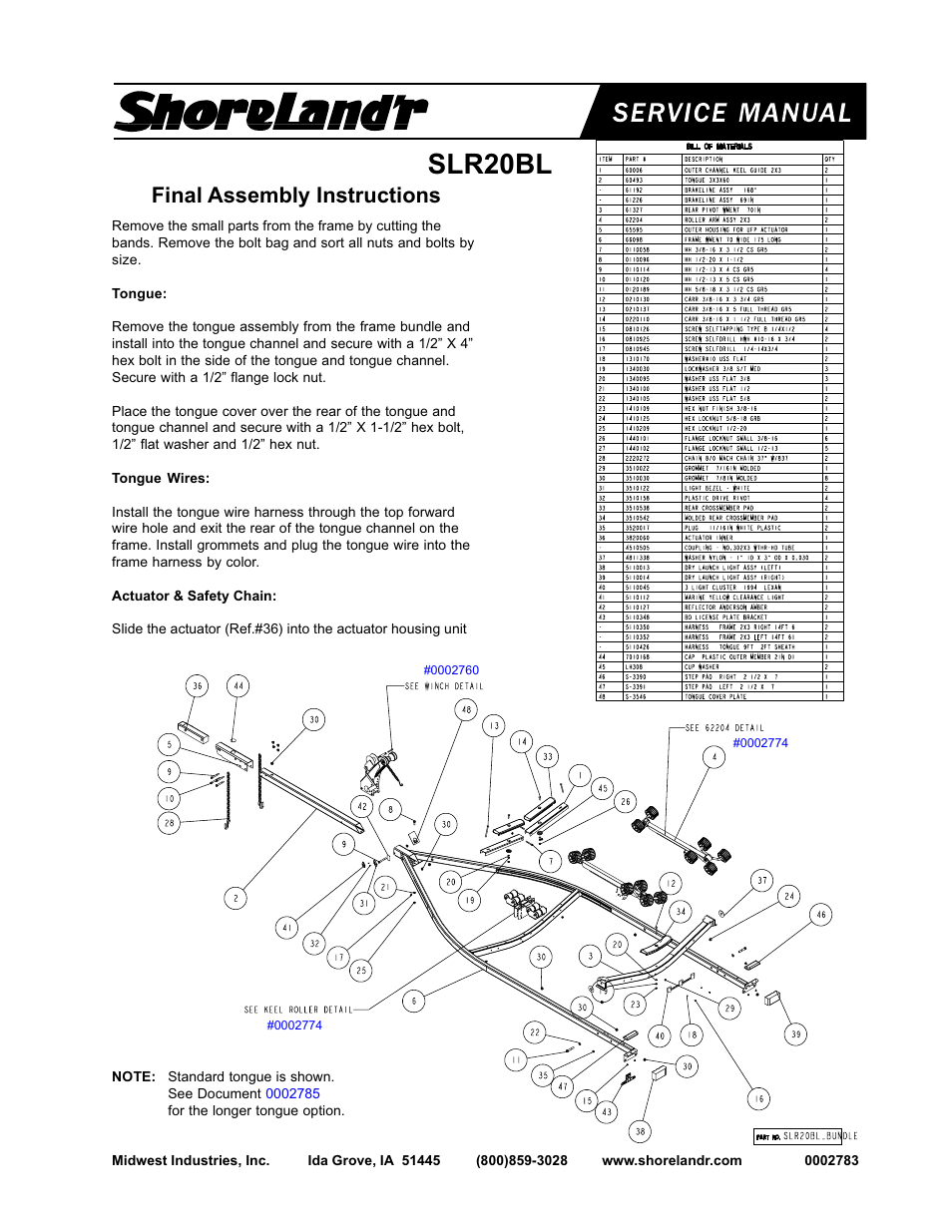 Slr20bl, Final assembly instructions | ShoreLand'r 2x3 User Manual | Page 17 / 32