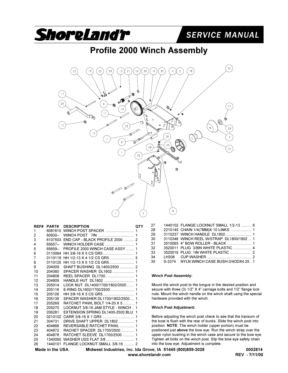 Profile 2000 winch assembly | ShoreLand'r 2x4W User Manual | Page 53 / 58
