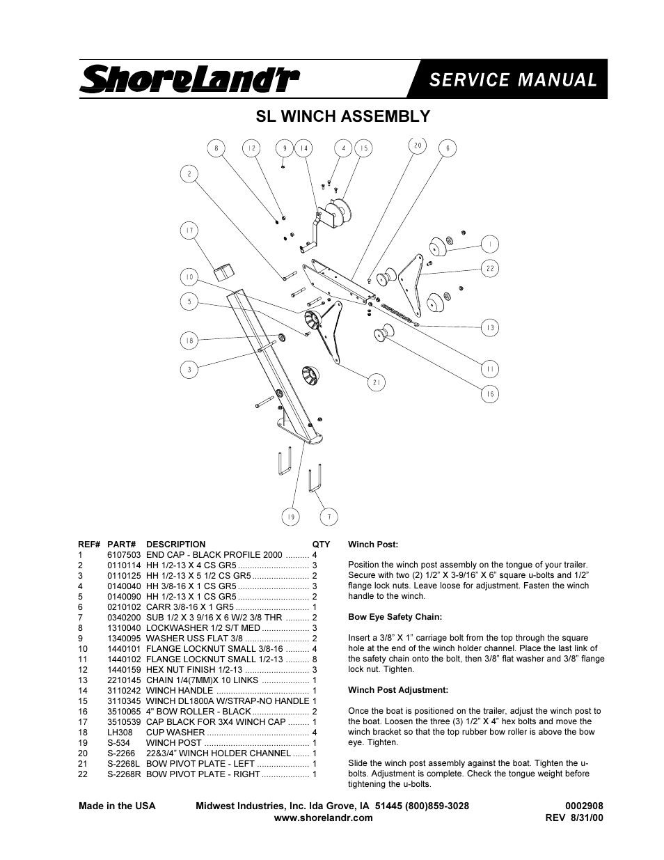 Sl winch assembly | ShoreLand'r 2x5 User Manual | Page 21 / 30