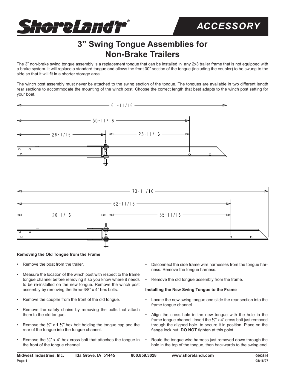 ShoreLand'r 3 NB Swing Tongue User Manual | 2 pages