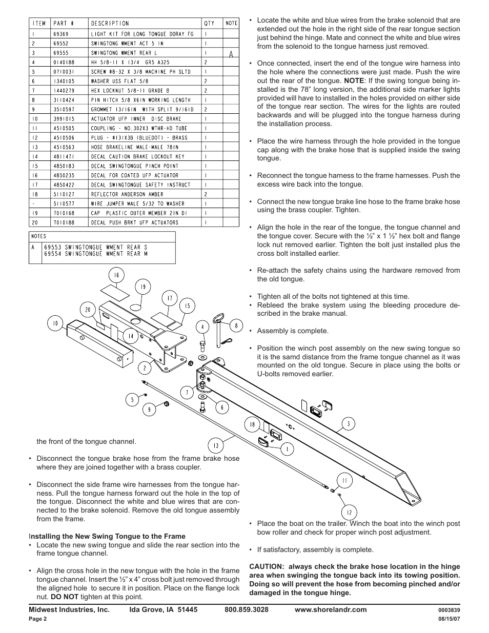 ShoreLand'r 5 Brake Swing Tongue User Manual | Page 2 / 2