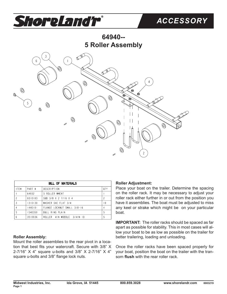 ShoreLand'r 64940 5 Roller User Manual | 1 page