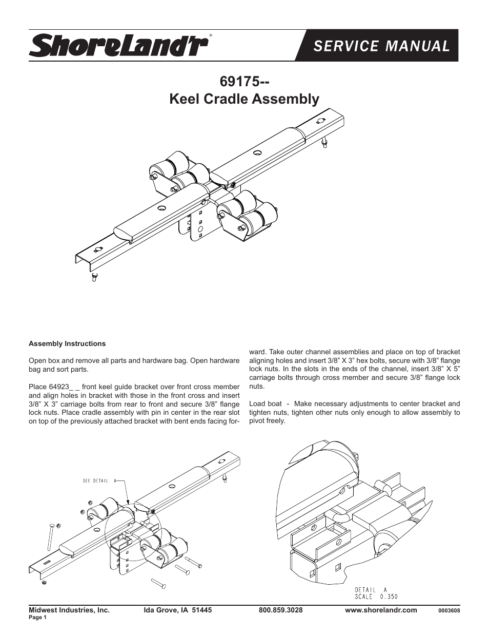 ShoreLand'r 69175 Keel Cradle User Manual | 2 pages