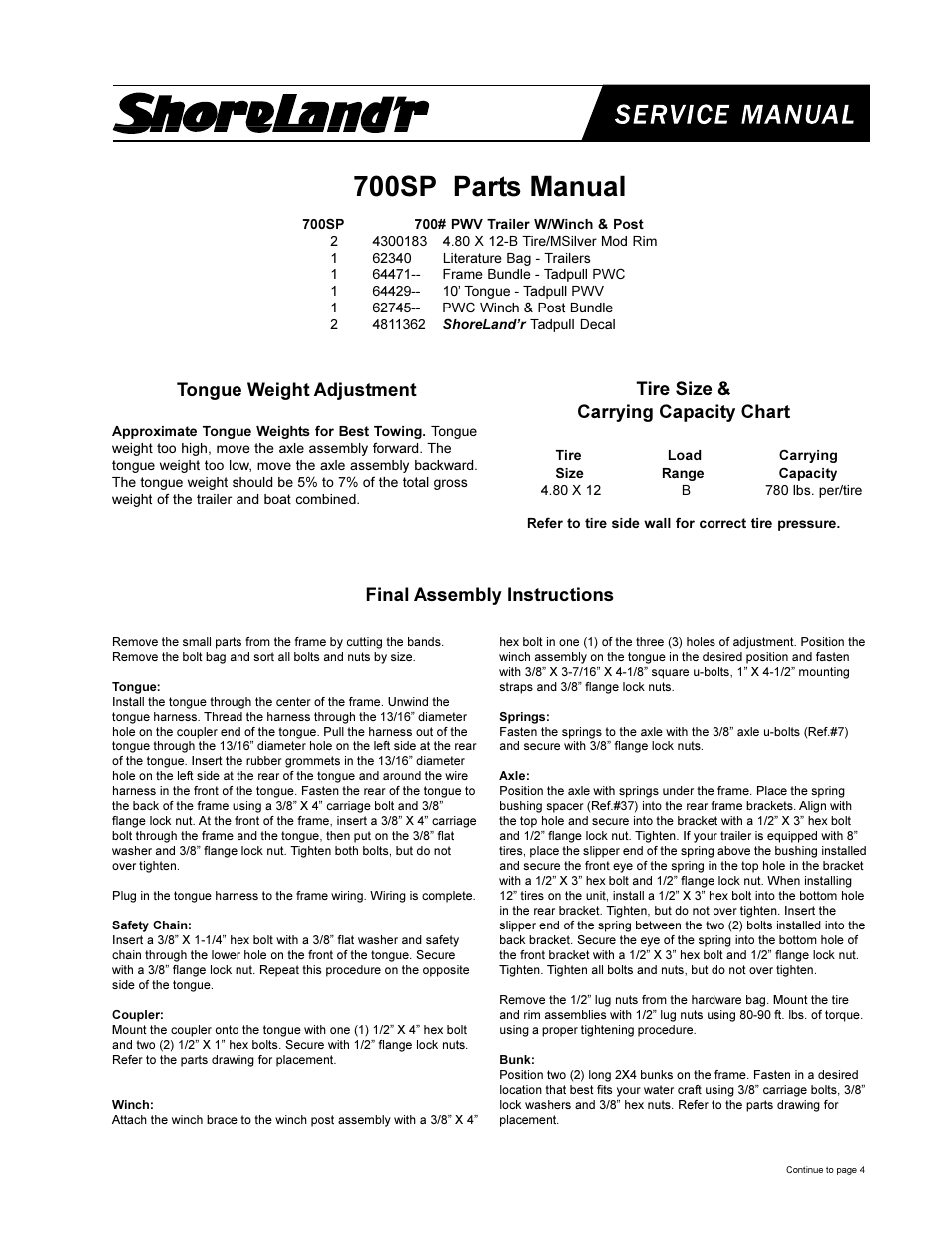 ShoreLand'r 700SP User Manual | 4 pages