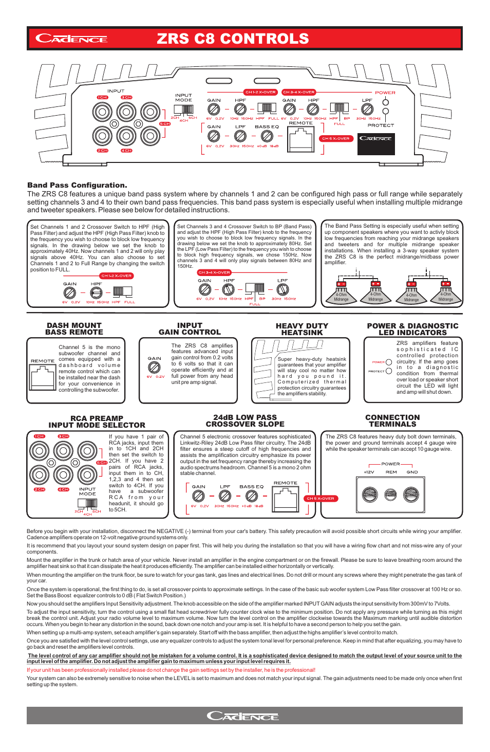 Zrs c8 controls | Cadence ZRS C8 User Manual | Page 4 / 4