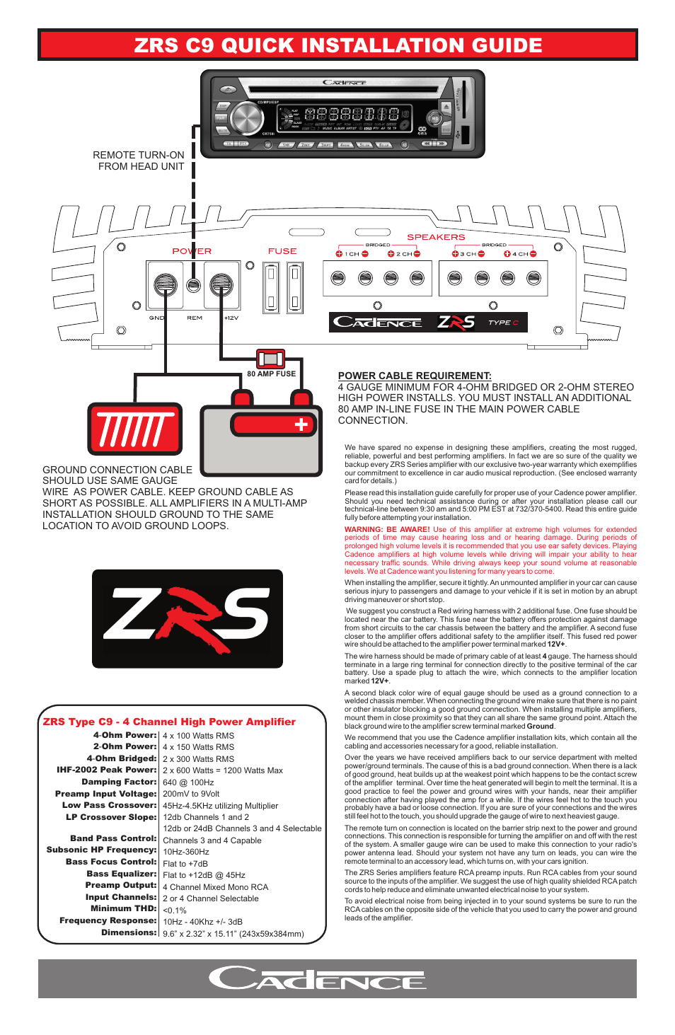 Cadence ZRS C9 User Manual | 4 pages