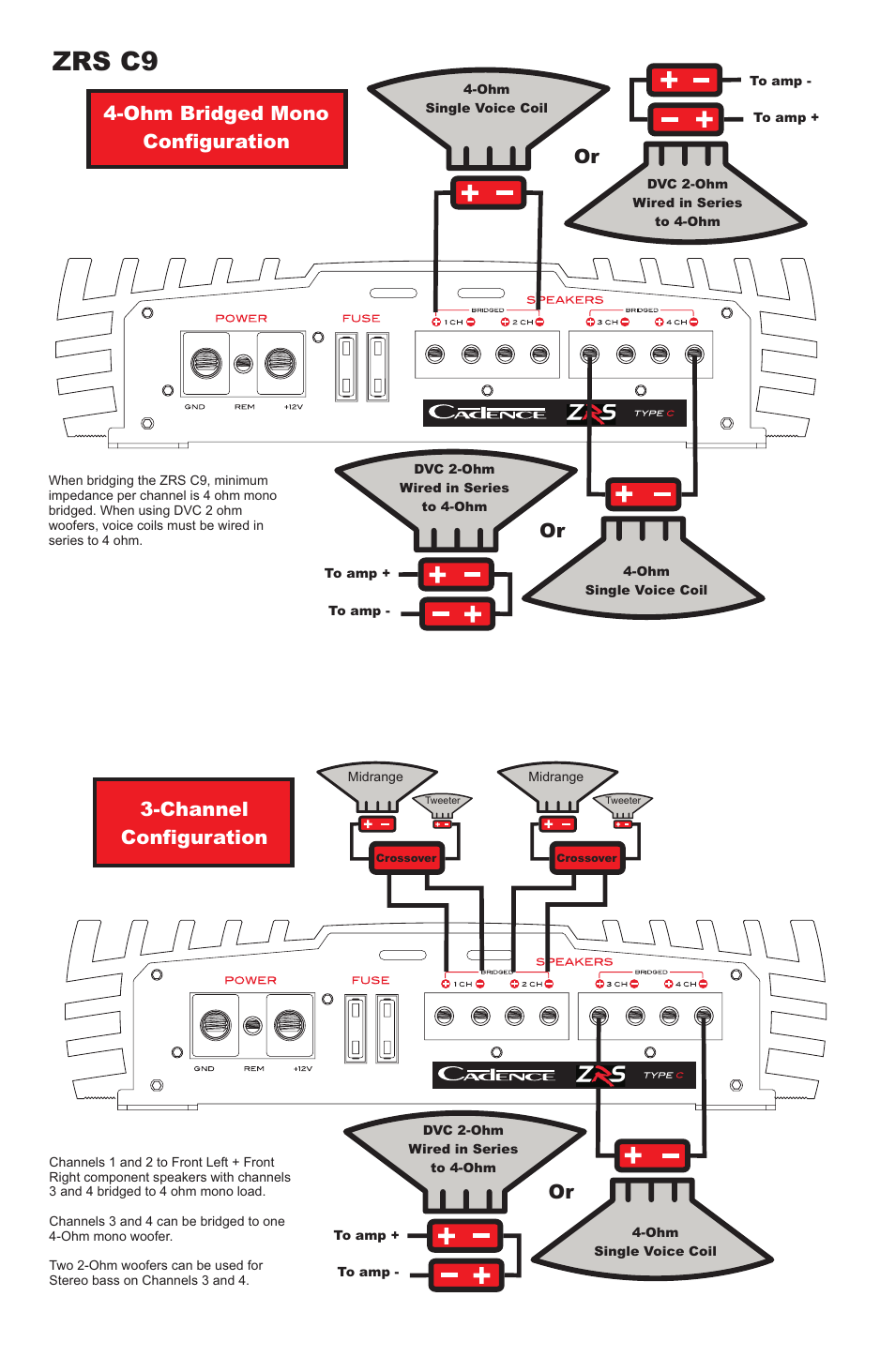 Zrs c9, Or 3-channel configuration, Multi-speaker configuration | Cadence ZRS C9 User Manual | Page 2 / 4