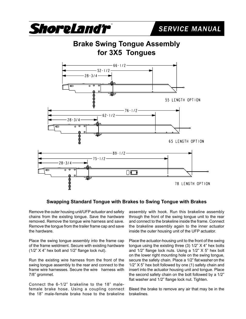 ShoreLand'r Brake Swing Tongue User Manual | 2 pages