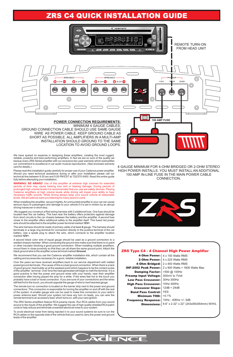 Cadence ZRS C4 User Manual | 4 pages