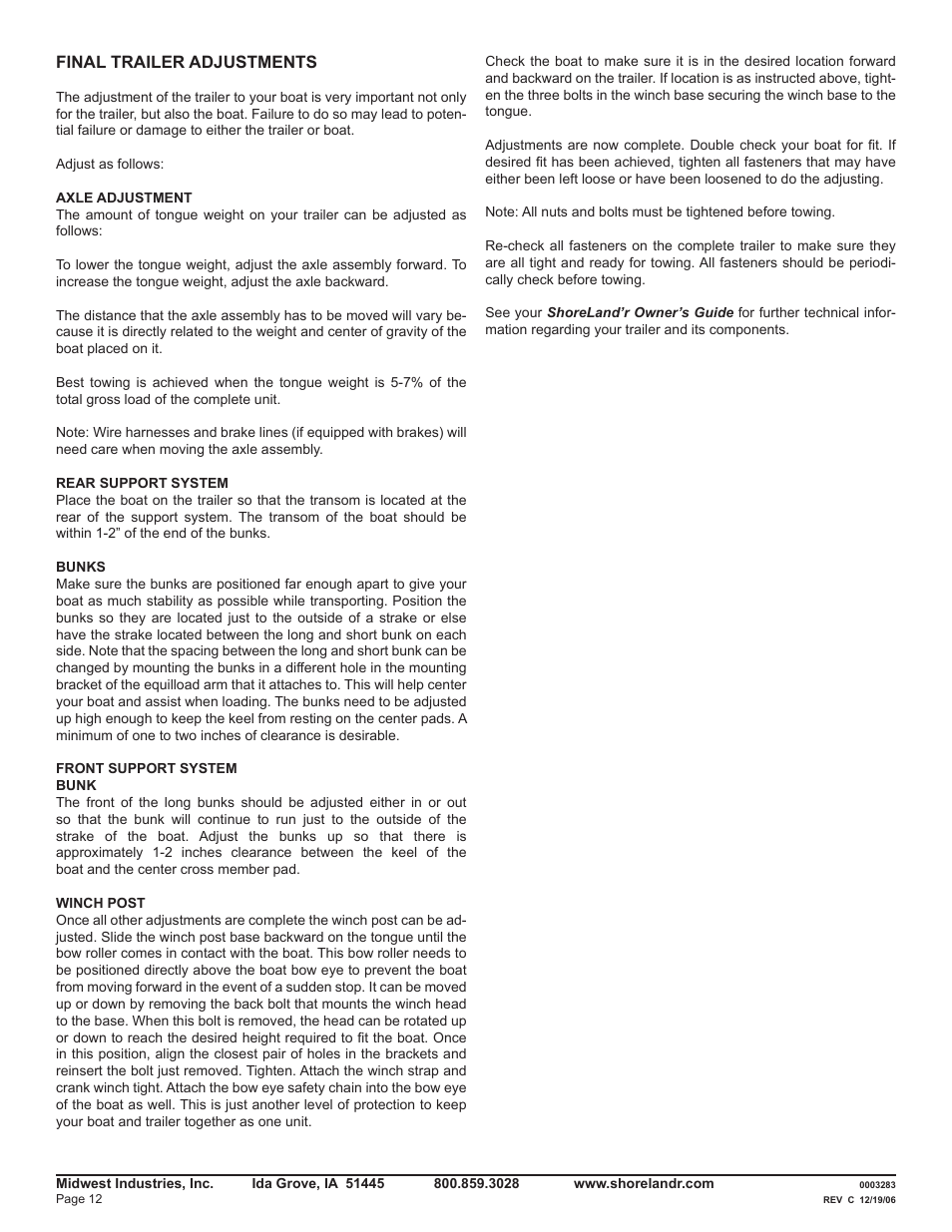 ShoreLand'r LEB22CSW V.3 User Manual | Page 12 / 12