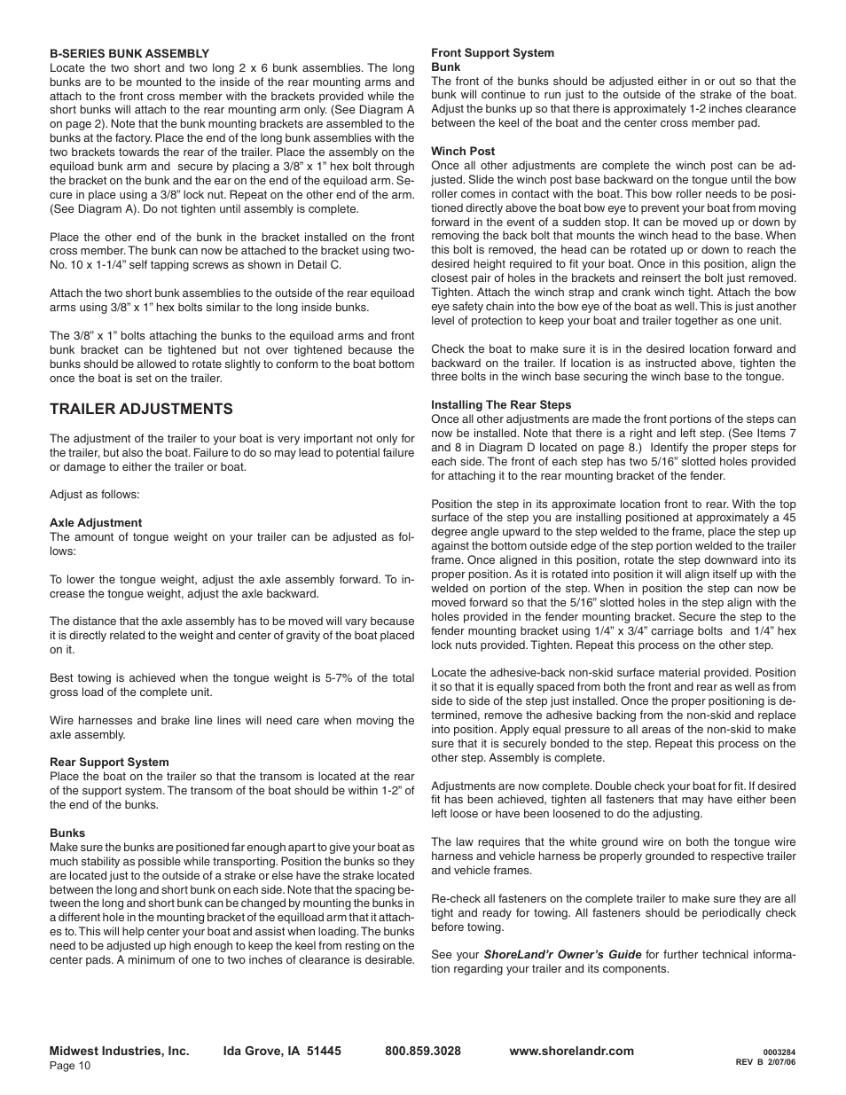 Trailer adjustments | ShoreLand'r LEB29CBLW V.2 User Manual | Page 10 / 10