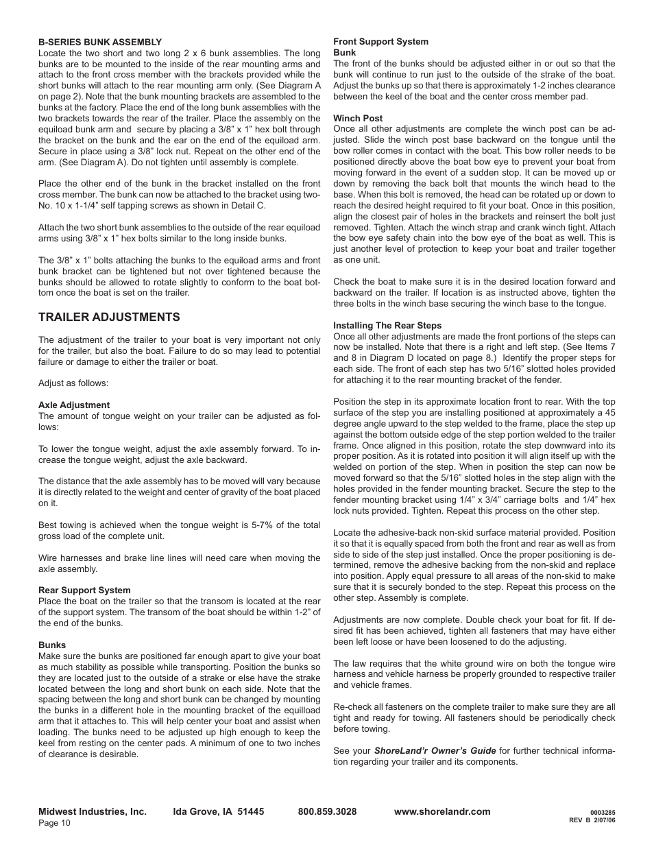 Trailer adjustments | ShoreLand'r LEB29CBSW User Manual | Page 10 / 10