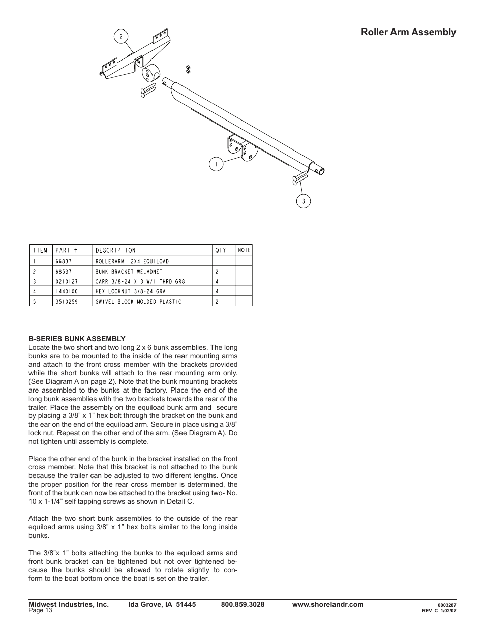Roller arm assembly | ShoreLand'r LEB40TCBBLW V.2 User Manual | Page 13 / 16