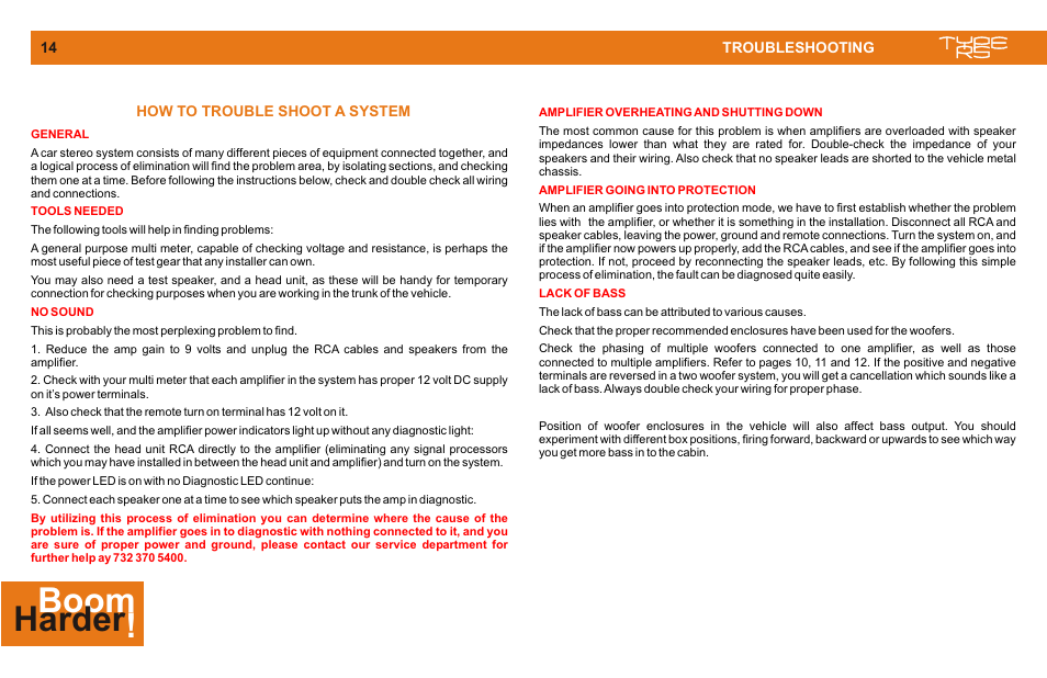 Troubleshooting, Boom ! harder | Cadence MONO CLASS D User Manual | Page 14 / 16