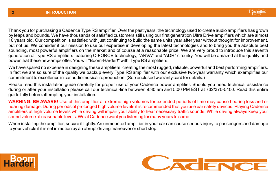 Introduction, Boom ! harder | Cadence MONO CLASS D User Manual | Page 2 / 16