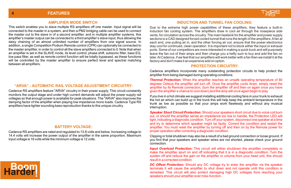 Features-2, Boom ! harder | Cadence MONO CLASS D User Manual | Page 4 / 16