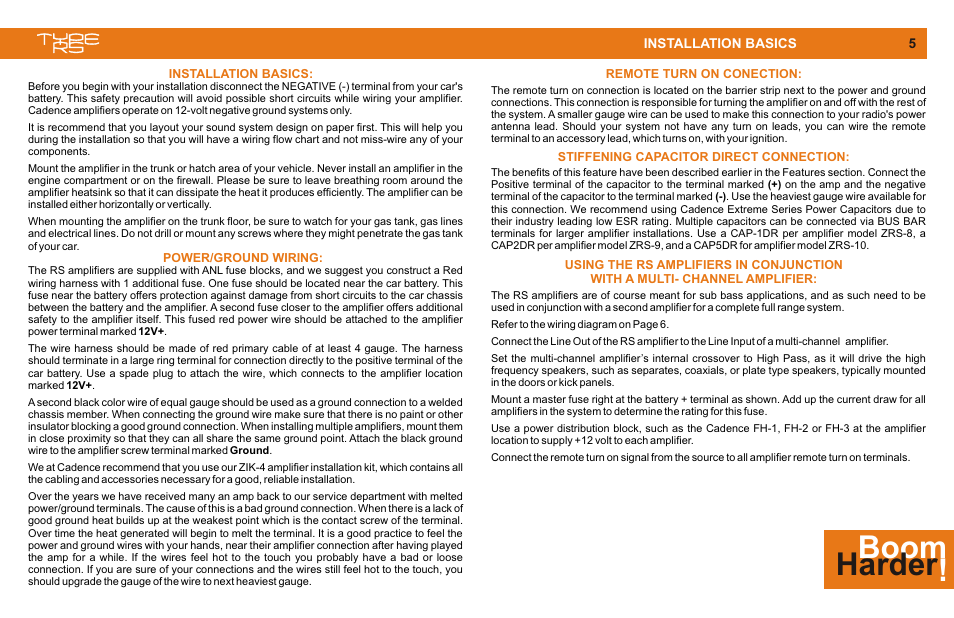 Installation basics, Boom ! harder | Cadence MONO CLASS D User Manual | Page 5 / 16