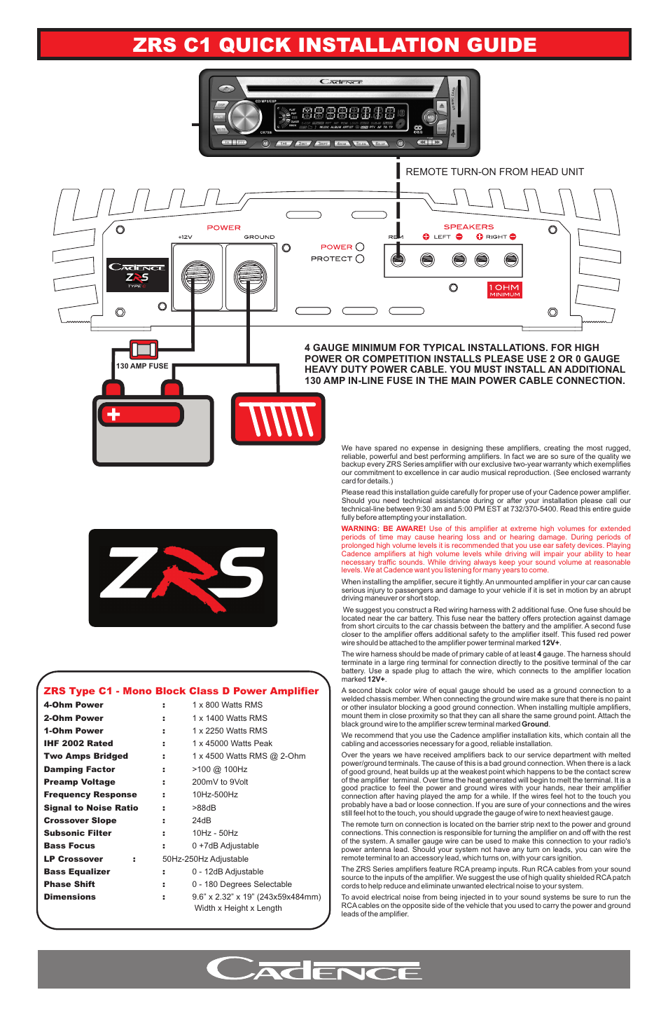 Cadence ZRS C1 User Manual | 4 pages