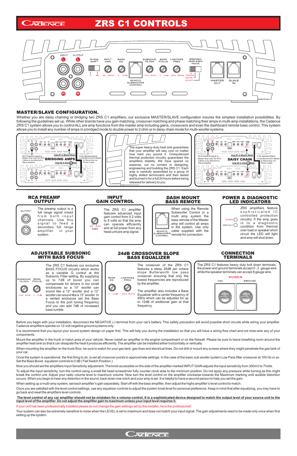 Zrs c1 controls | Cadence ZRS C1 User Manual | Page 4 / 4