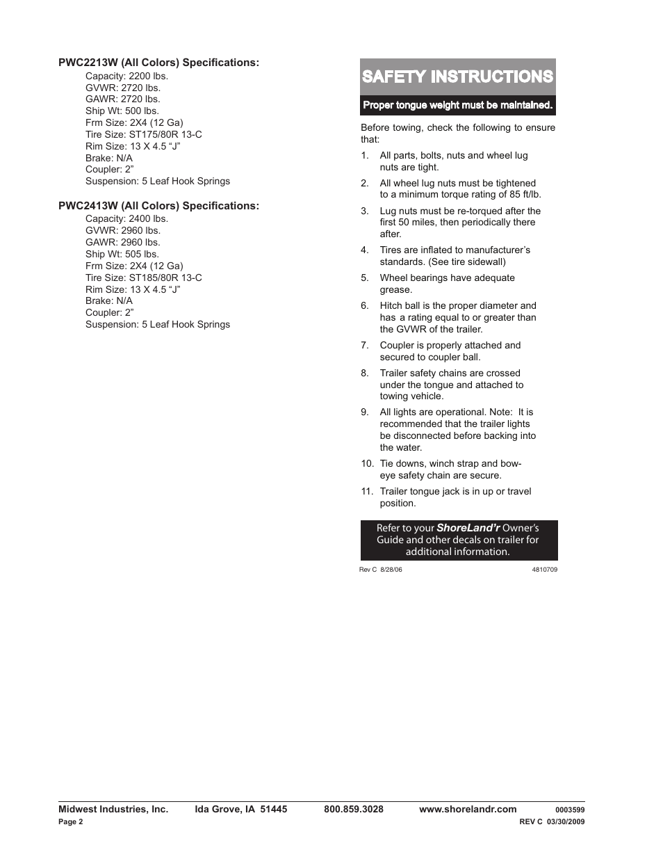 Safety instructions | ShoreLand'r PWC2413W User Manual | Page 2 / 8