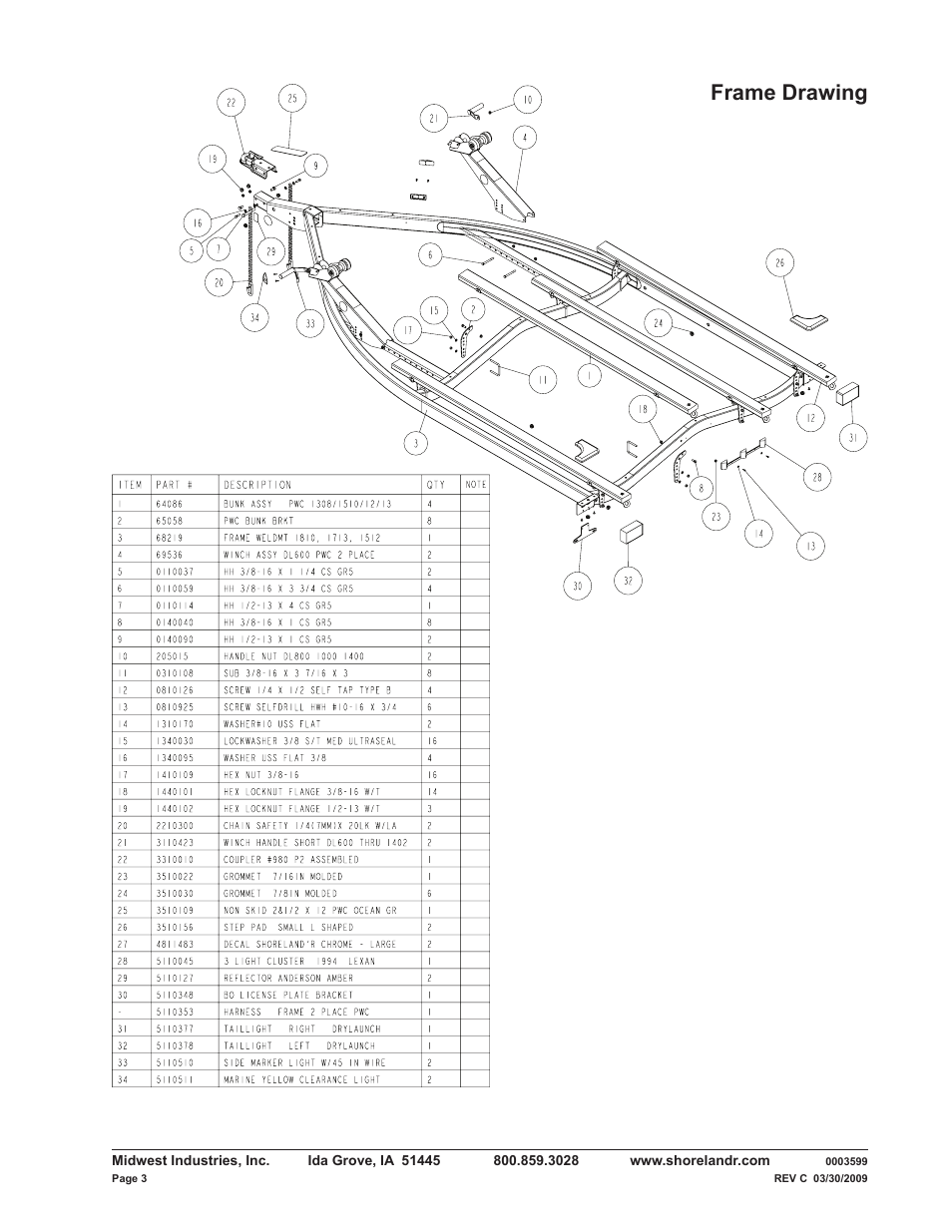 Frame drawing | ShoreLand'r PWC2413W User Manual | Page 3 / 8