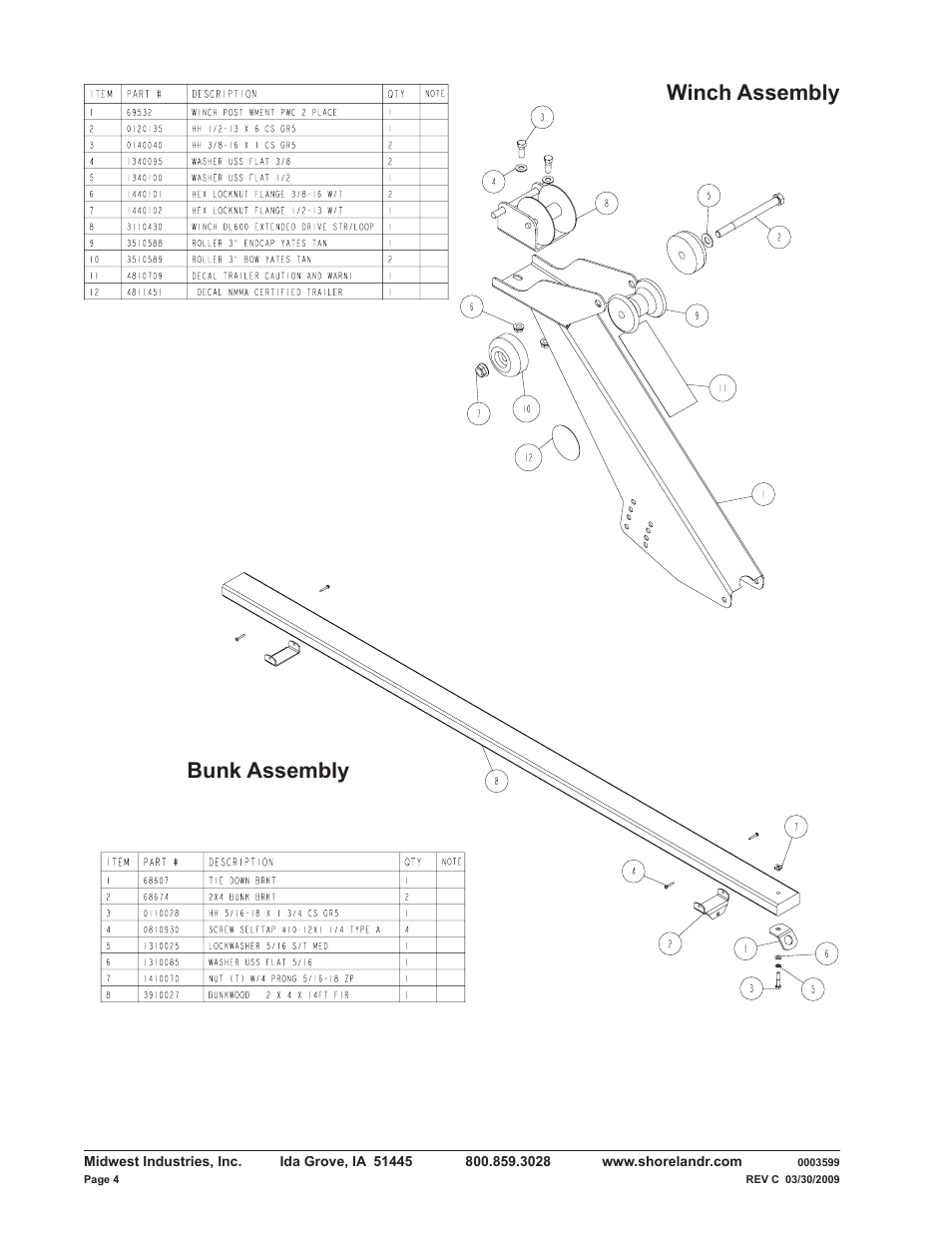 Bunk assembly winch assembly | ShoreLand'r PWC2413W User Manual | Page 4 / 8