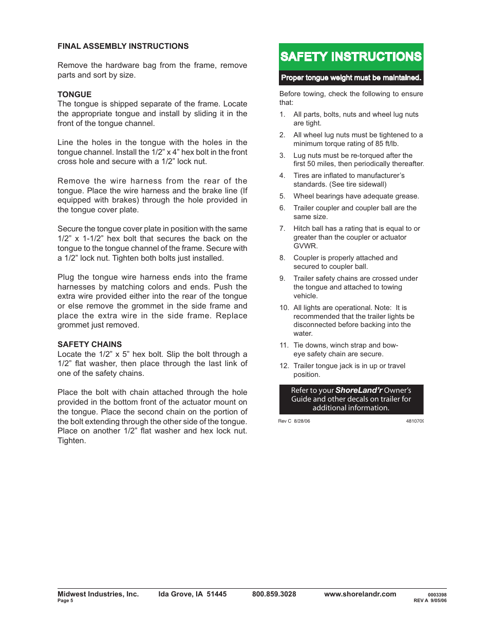 Safety instructions | ShoreLand'r R2313SW User Manual | Page 5 / 12