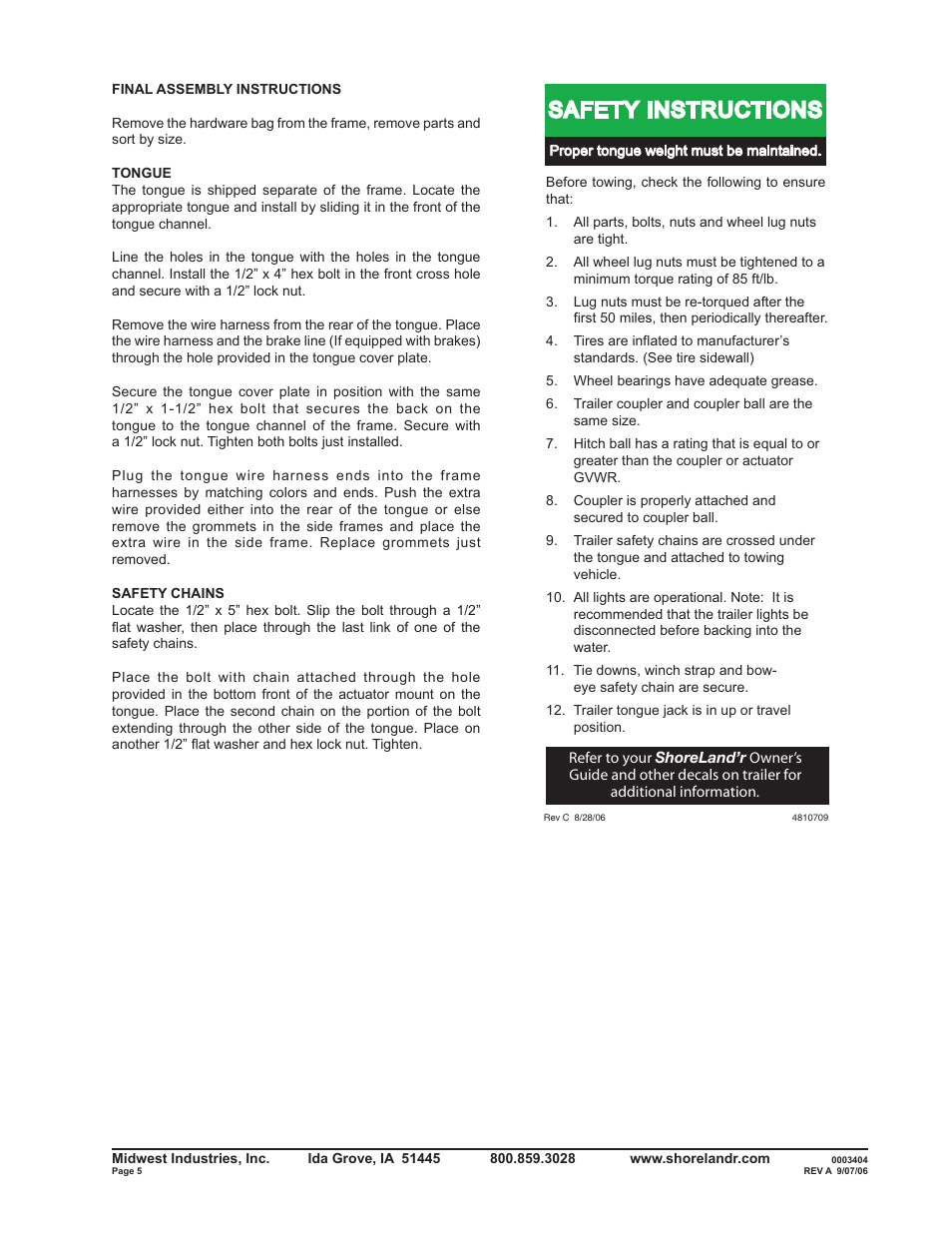 Safety instructions | ShoreLand'r RB2313LW User Manual | Page 5 / 12