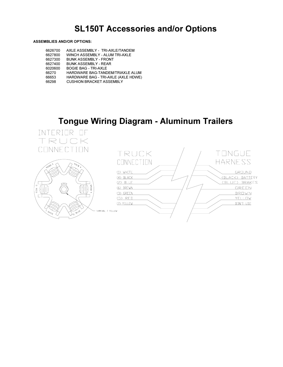 Sl150t accessories and/or options, Tongue wiring diagram - aluminum trailers | ShoreLand'r SL150T User Manual | Page 7 / 8