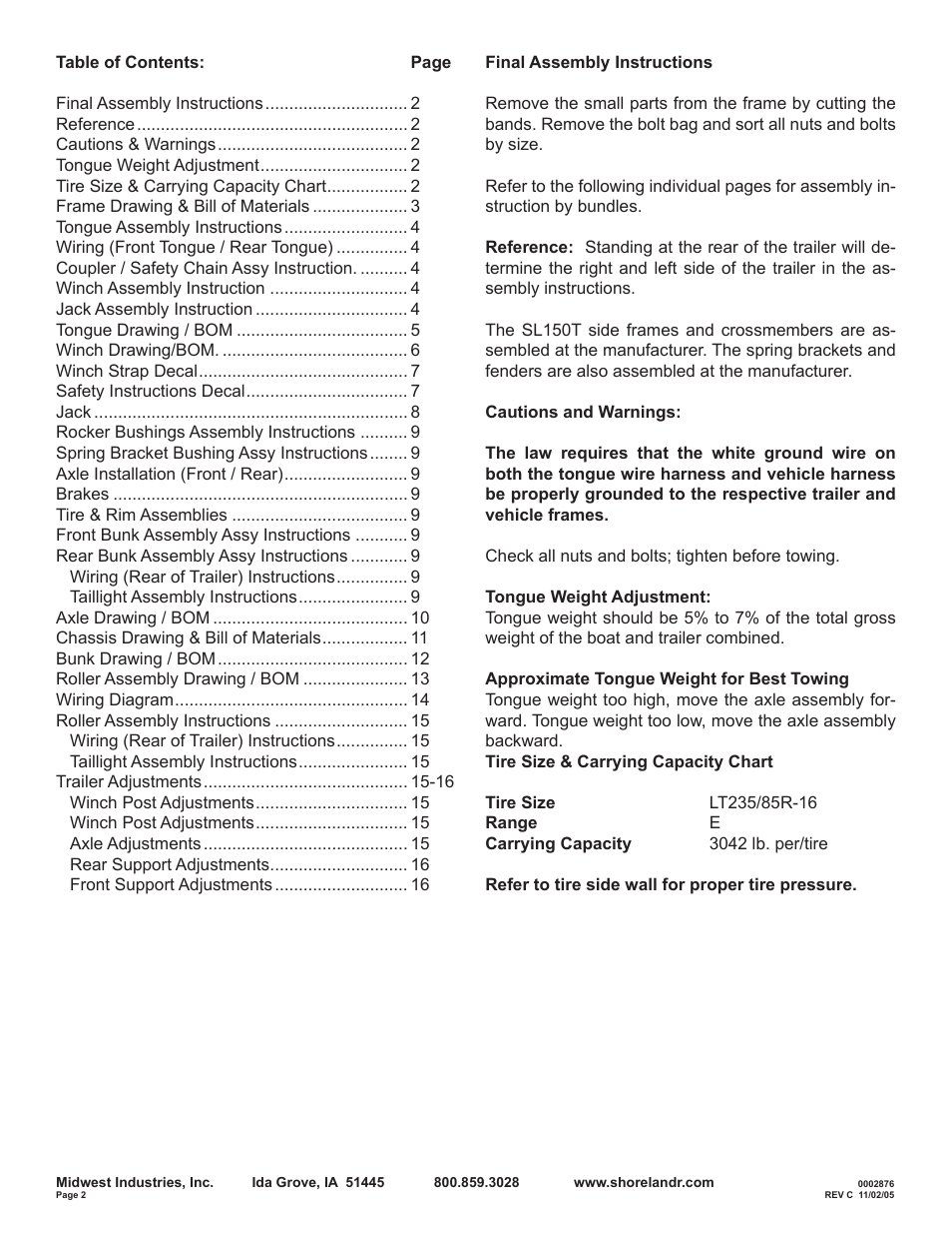 ShoreLand'r SL150TAL User Manual | Page 2 / 16