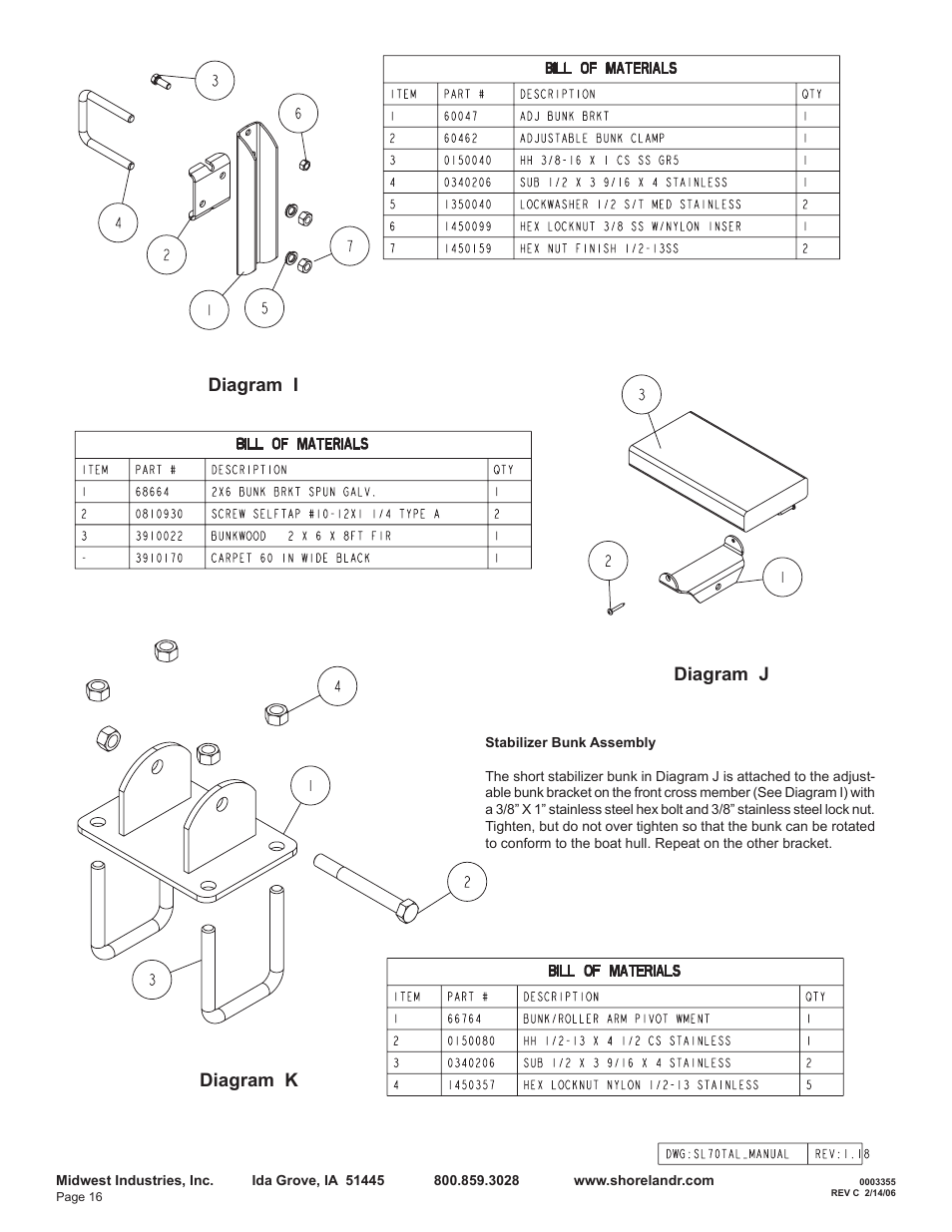 Diagram i diagram j diagram k | ShoreLand'r SL70TAL V.1 User Manual | Page 16 / 18