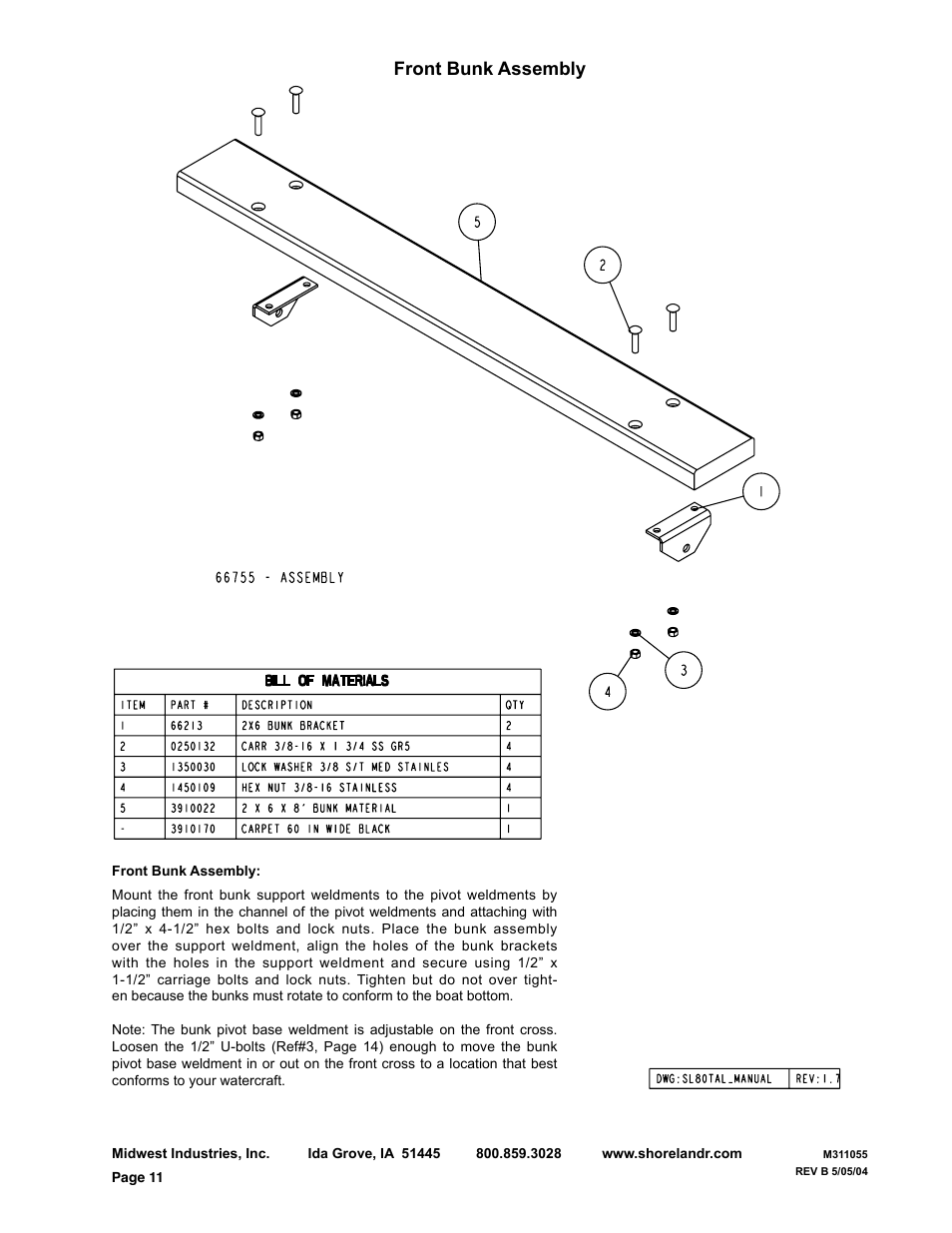 Front bunk assembly | ShoreLand'r SL80TAL User Manual | Page 11 / 16