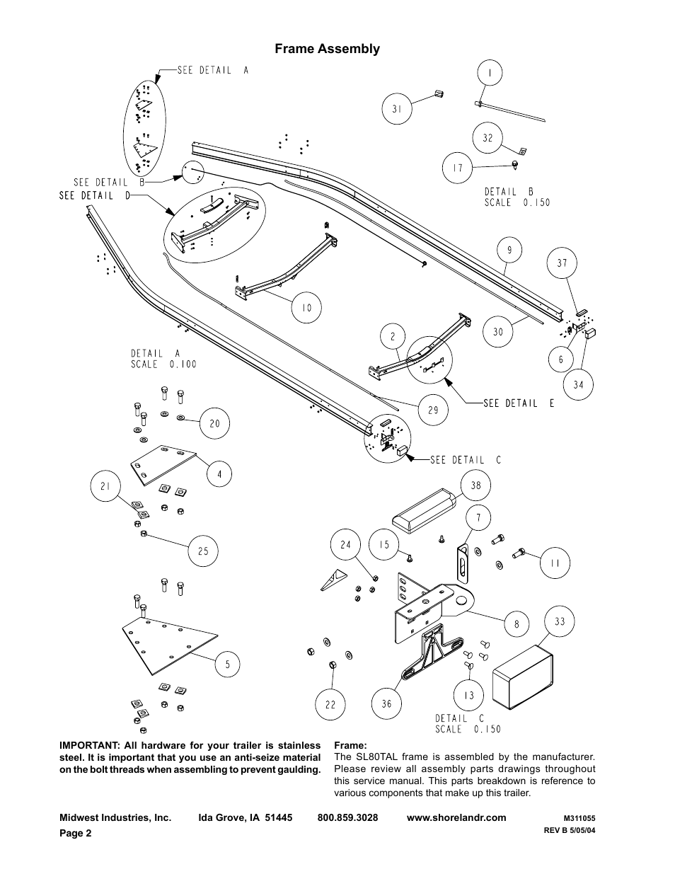 Frame assembly | ShoreLand'r SL80TAL User Manual | Page 2 / 16