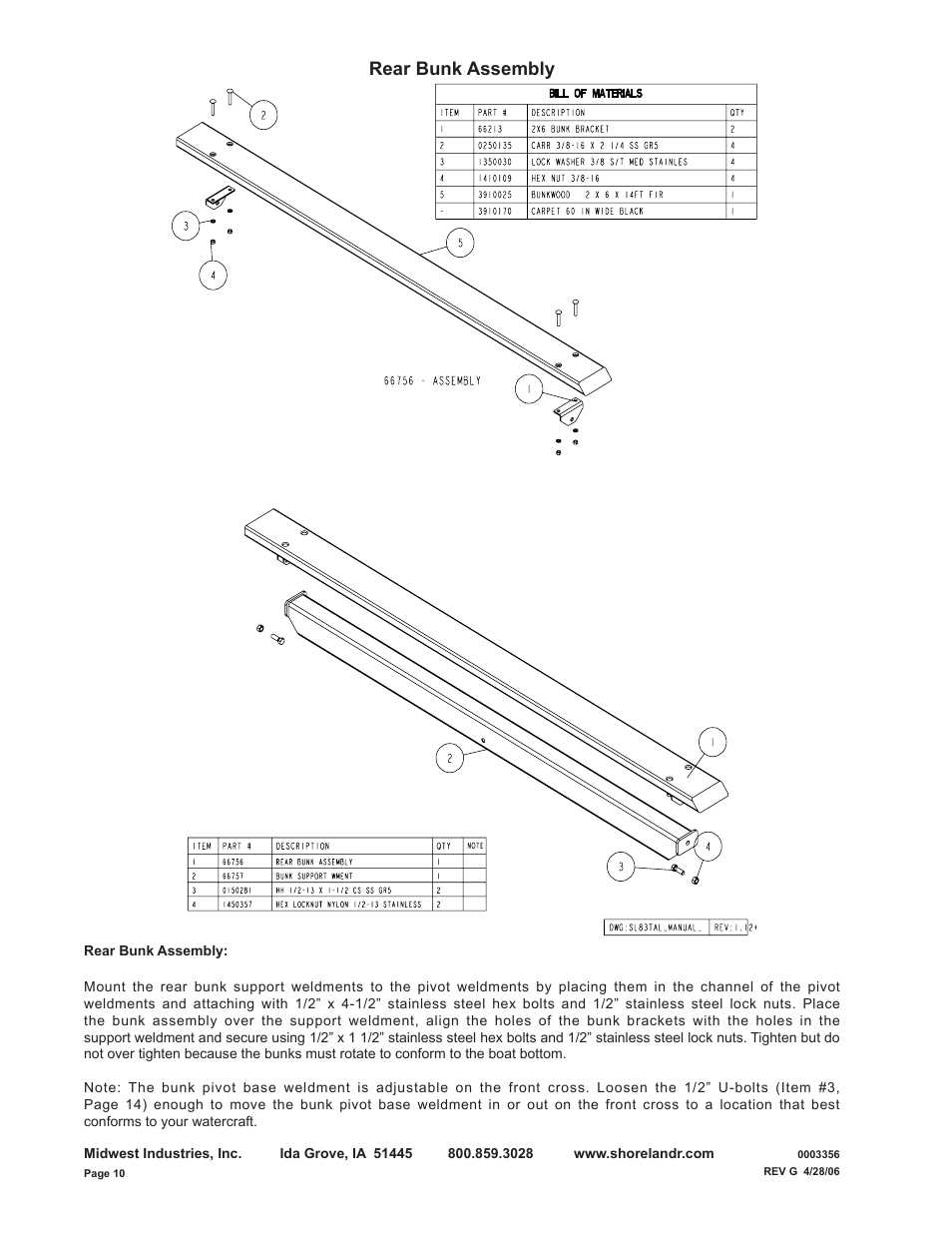 Rear bunk assembly | ShoreLand'r SL82TAL User Manual | Page 10 / 18