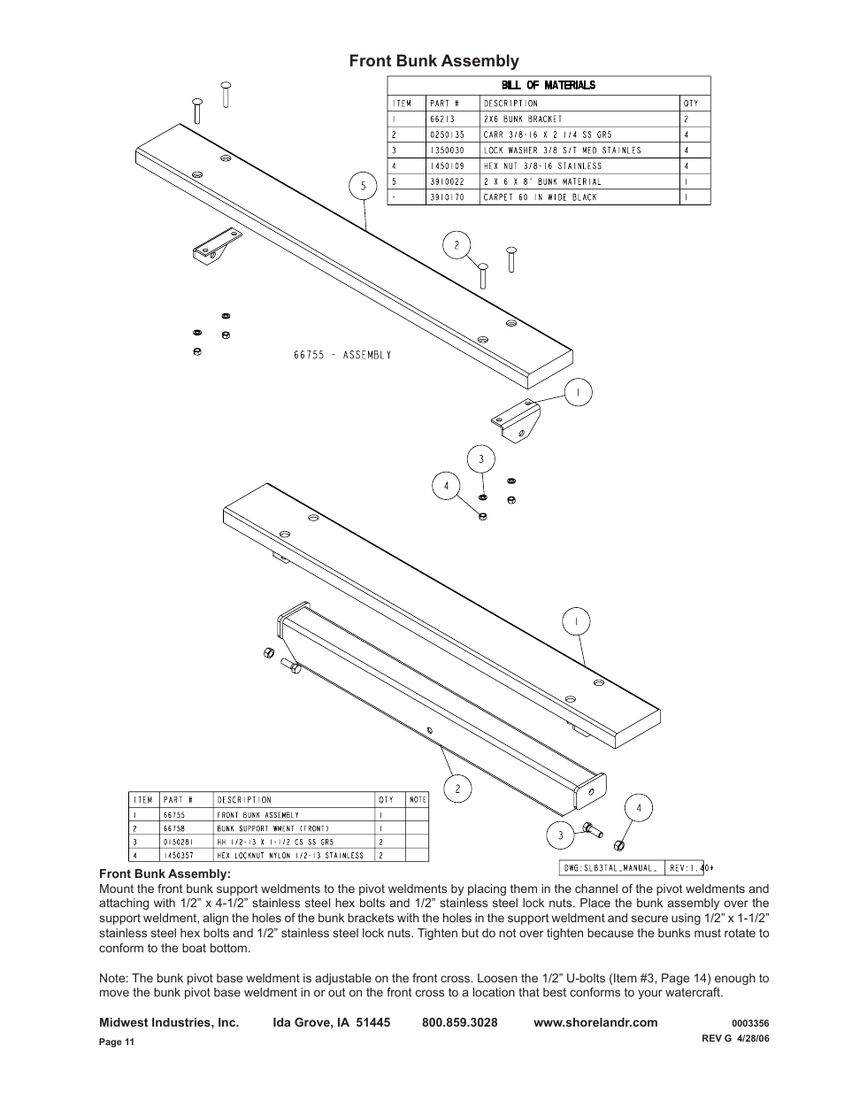 Front bunk assembly | ShoreLand'r SL82TAL User Manual | Page 11 / 18