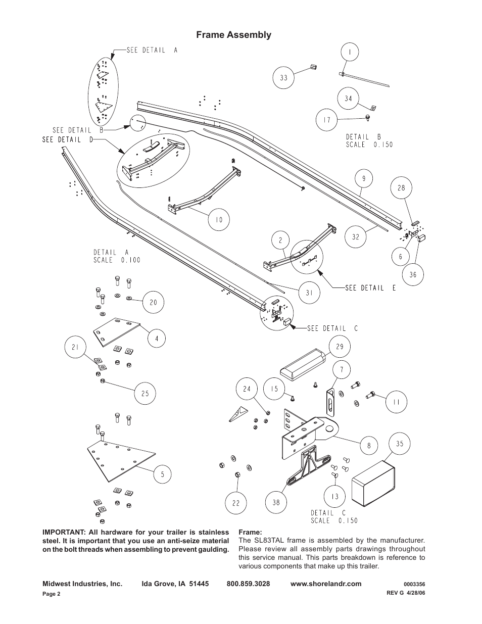 Frame assembly | ShoreLand'r SL82TAL User Manual | Page 2 / 18