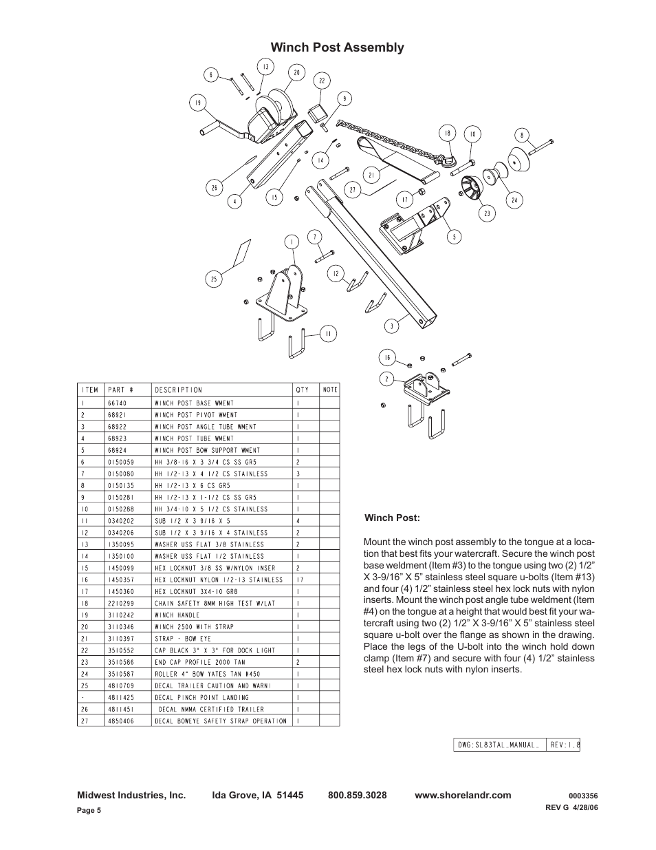 Winch post assembly | ShoreLand'r SL82TAL User Manual | Page 5 / 18