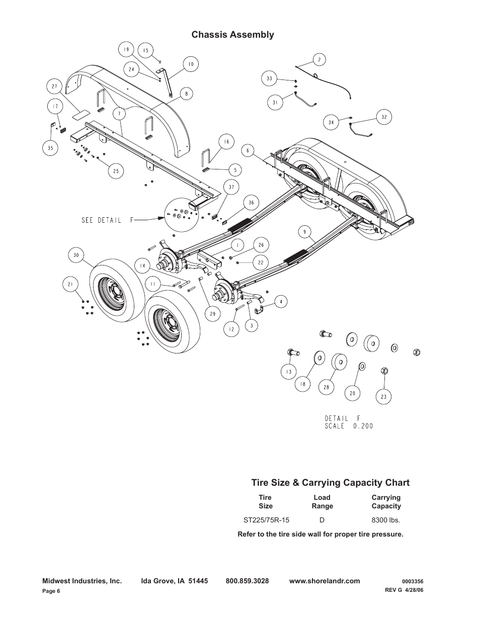 Tire size & carrying capacity chart, Chassis assembly | ShoreLand'r SL82TAL User Manual | Page 6 / 18