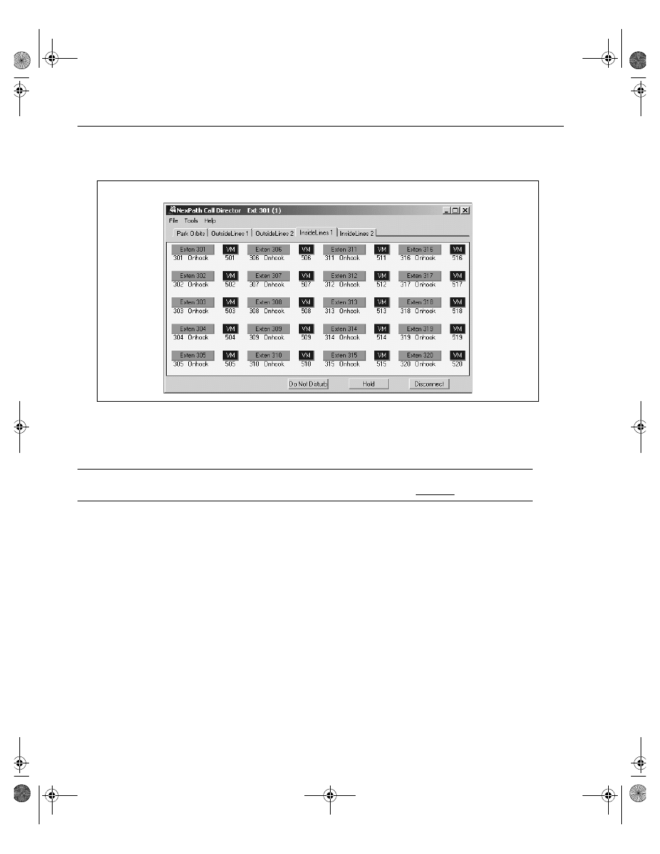 Figure 5-3. nexdirector screen (inside lines tab) | Cadence Telephony User Manual | Page 108 / 166