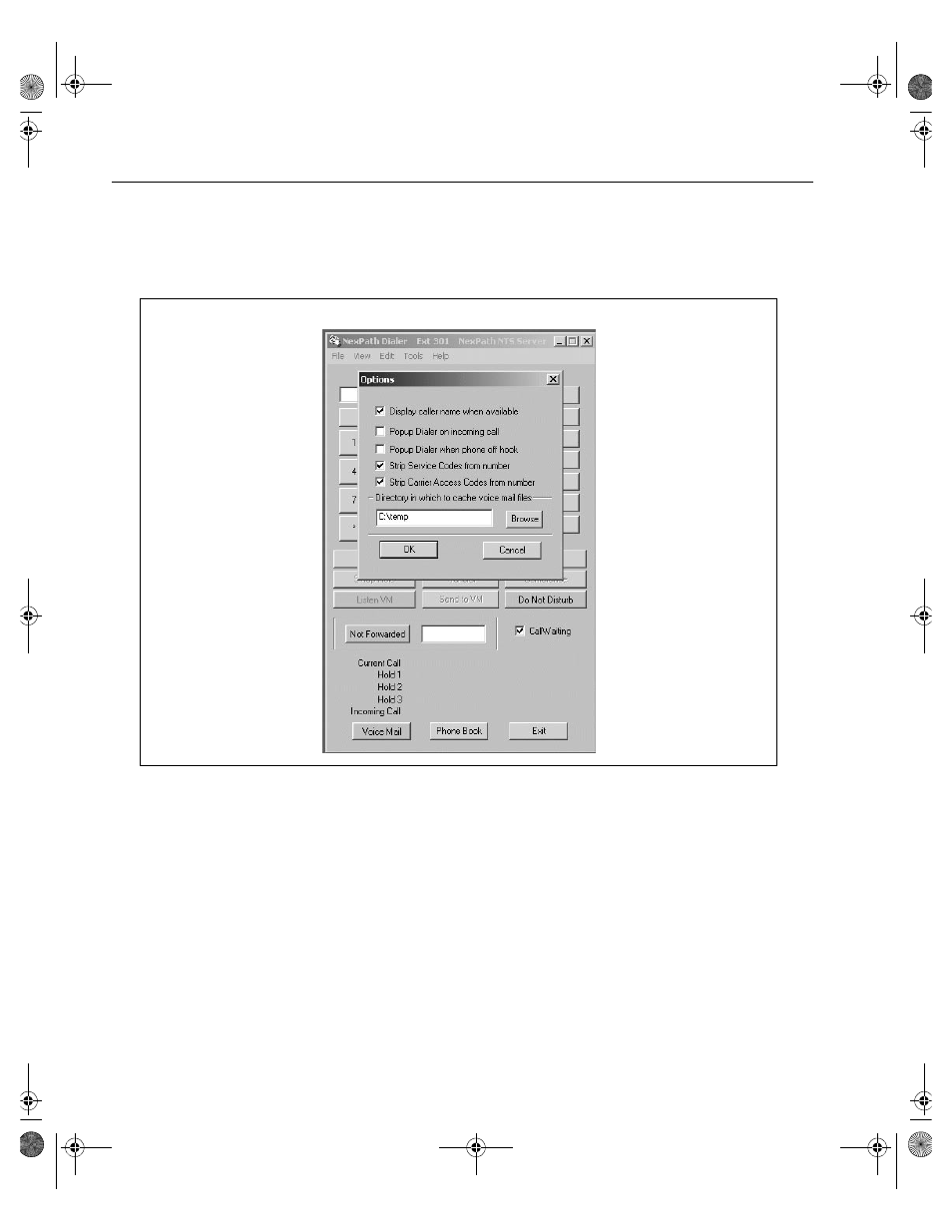 Figure 4-3. the tools->options menu in nexdial | Cadence Telephony User Manual | Page 80 / 166