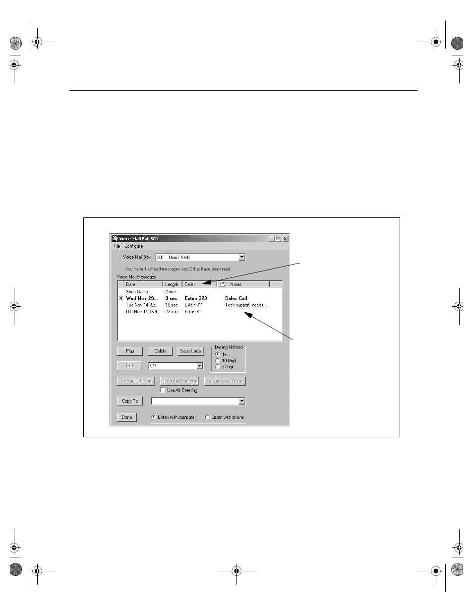 Voice mail access from nexdial, Figure 4-5. the voice mail window in nexdial | Cadence Telephony User Manual | Page 89 / 166