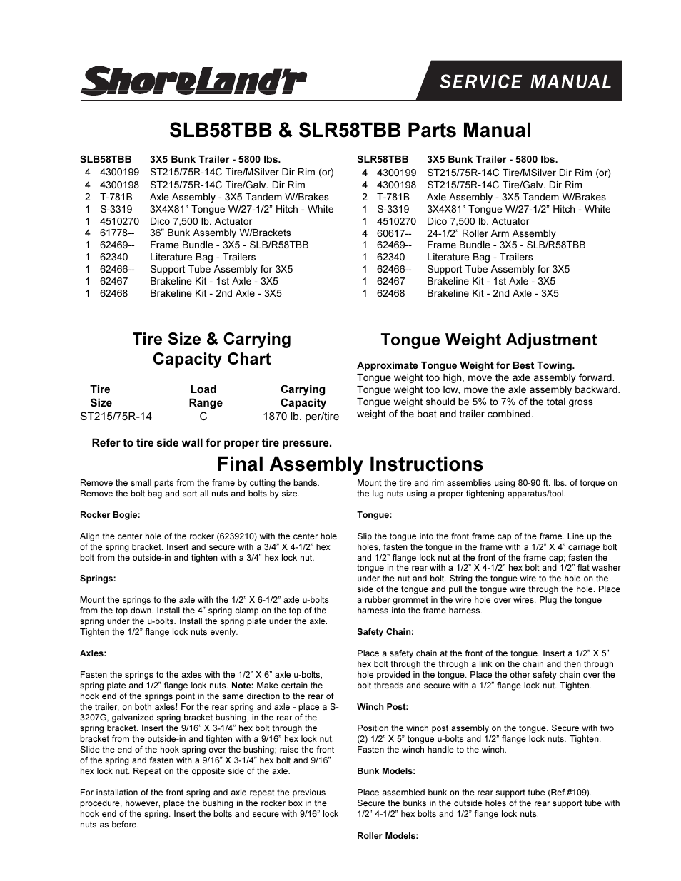 ShoreLand'r SLBR58TBB User Manual | 4 pages
