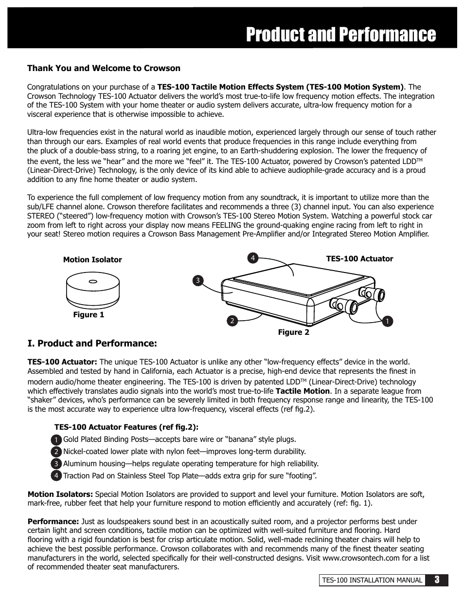 Product and performance | Crowson Technology Tactile Motion Effects System T100SCI User Manual | Page 3 / 12