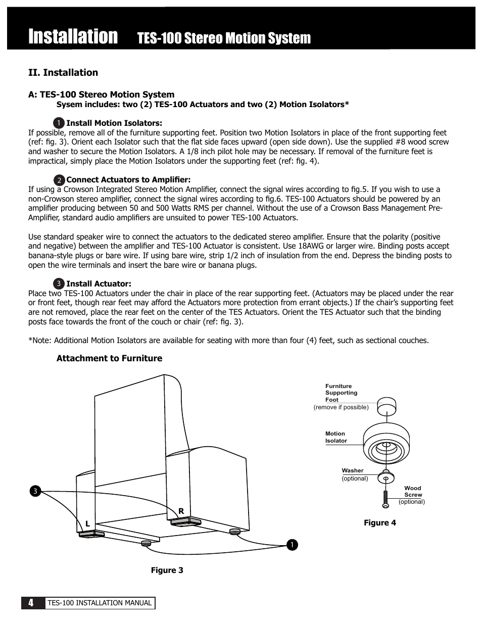 Installation, Tes-100 stereo motion system | Crowson Technology Tactile Motion Effects System T100SCI User Manual | Page 4 / 12