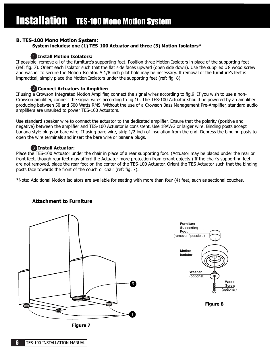 Installation, Tes-100 mono motion system | Crowson Technology Tactile Motion Effects System T100SCI User Manual | Page 6 / 12
