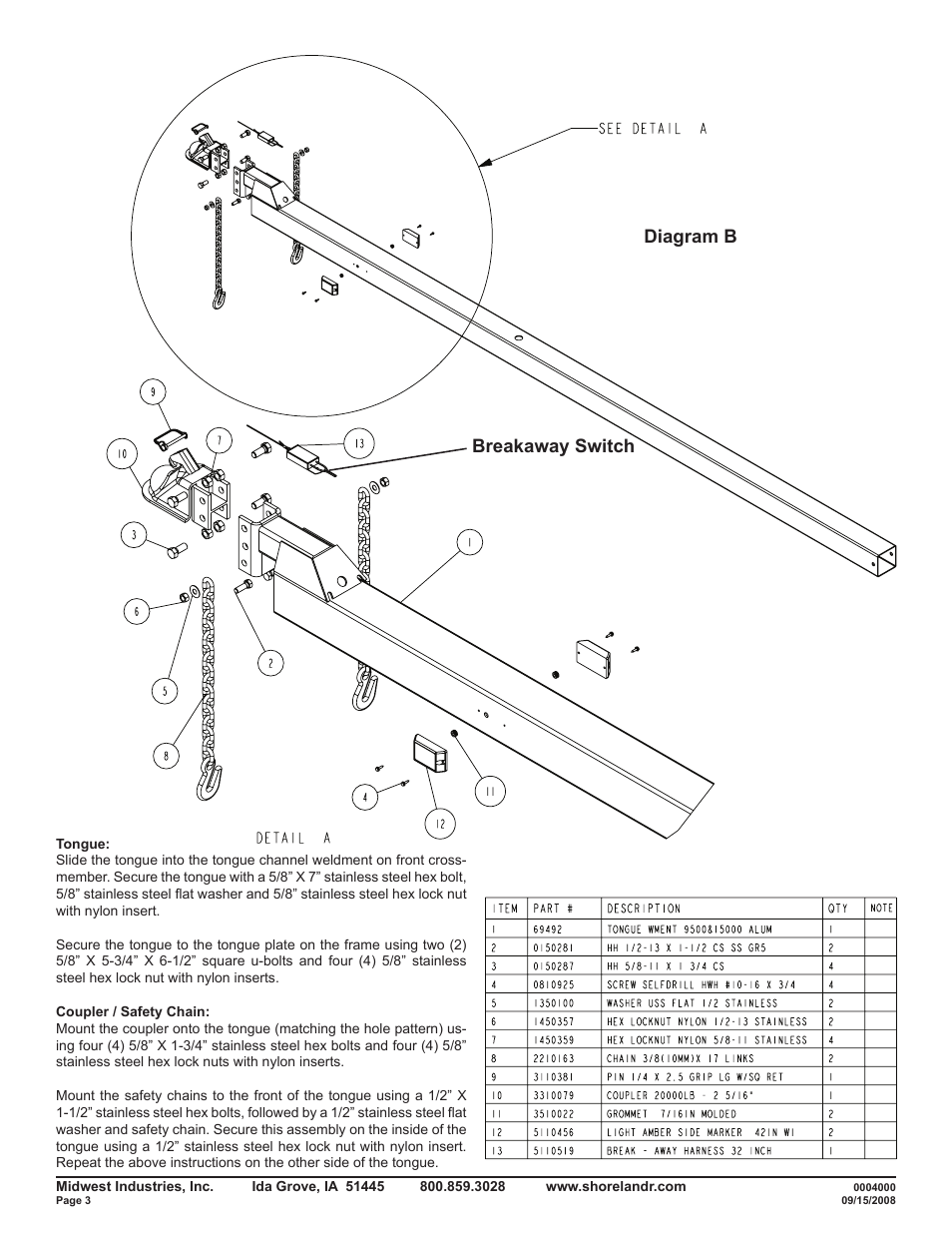 Diagram b breakaway switch | ShoreLand'r SLB150TAL User Manual | Page 3 / 16