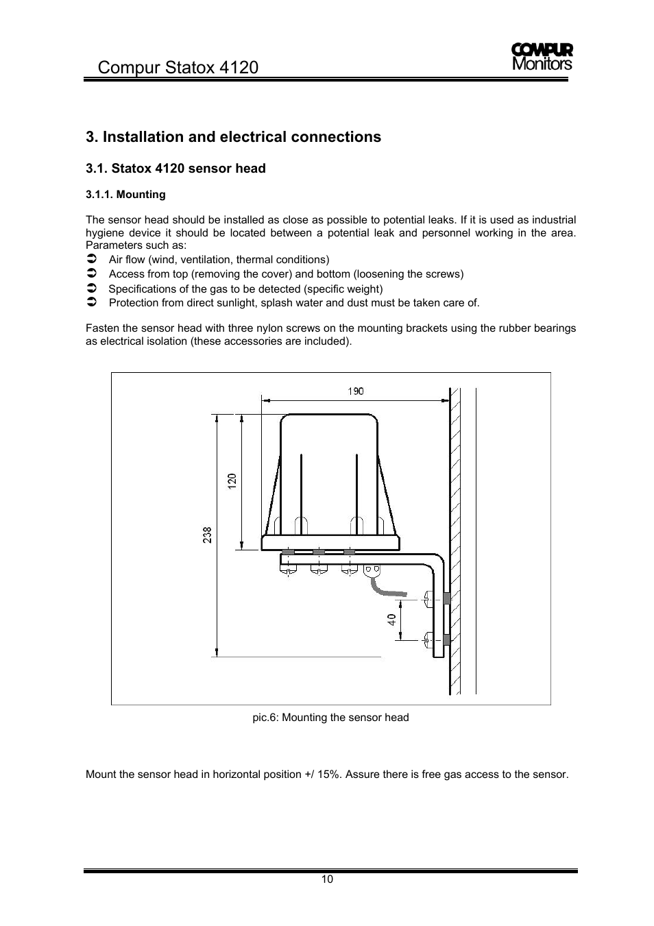 Compur statox 4120, Installation and electrical connections | Compur STATOX 4120 User Manual | Page 10 / 34