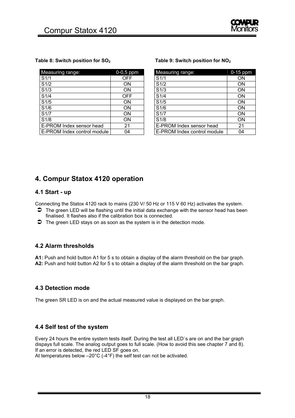 Compur statox 4120, Compur statox 4120 operation | Compur STATOX 4120 User Manual | Page 18 / 34